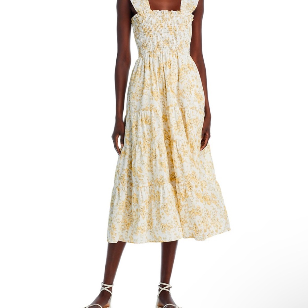 AQUA Smocked Floral Print Midi Dress, NWT